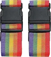 [Jmuoyld] 2 Pack Suitcase Belts, Adjustable Luggage Straps, Bright Colors Travel Packing Straps with Quick Release Buckle (Rainbow)