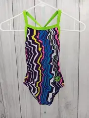 Arena Girl's One Piece Swim Suit, Zig Zag Light Drop, Purple-Leaf-Size 22-AE6