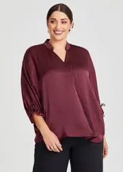[TS] Taking Shape Satin Statement Top Size 10-12 in Merlot - Plus Size Women's Clothing Merlot