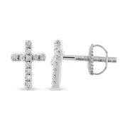 Bevilles Children's Diamond Cross Earrings in Sterling Silver Stud