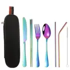 8Pcs Travel Cutlery Dinnerware Set Portable Stainless Steel Tableware Camping