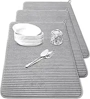 3 Pcs XXL Dish Drying Mats,Absorbent Microfiber Drainer Mat,Kitchen Counter Pads for Coffee,Rack,Under Sink,Countertops,Pinstripe(Light Gray,24×17")