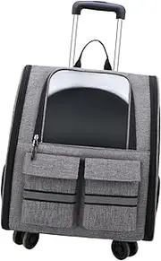 Cat Trolley Case Backpack Pet Rolling with Wheel Kennel with Handle Carrying Bag for Doggy Small Cats Hiking Transport Traveling, Violet/388 (Color : Gray)