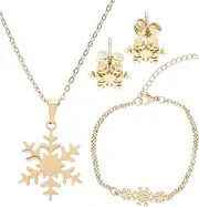 [NIYANGLE] 1set Snowflake Jewelry Dainty Stainless Steel Earrings Necklace Unique Snowflake Design for Travel Celebrations Elegant Women Accessories