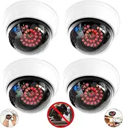 4X Camera Dummy with 25 Red LEDs IR Steel Dummy with Lens Surveillance Camera Fake Camera Deceptively Real for Wall Ceiling White