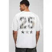 Mens Ecru Oversized Varsity Mesh Raglan Sports Top