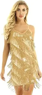 [TiaoBug] Women's Sequins Tassel Dance Costume Samba Rumba Tango Dance Dress 1920s Flapper Cocktail Party Dress
