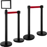 VEVOR Stanchion Post Barriers 4-Set Line Dividers, Stainless Steel Stanchions with 6.6 Black Retractable Belts, Stanchions with One Sign Frame, 34.6 Q