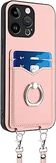 Crossbody Case for iPhone 16/16 Plus/16 Pro/16 Pro Max, Long Shoulder Strap Leather Cover Back Card Slot with Ring Slim Case,16pro,Pink