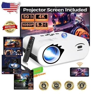 1080P Home Theater Projector with Portable Screen & 5G Bluetooth Connectivity