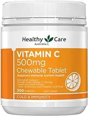 Healthy Care Vitamin C Chewable Tablets - Supports Skin Health an Improves Immunity - Antioxidant Support - Premium Quality Dietary Supplement - 300 Tablets - 500 mg