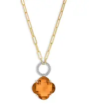 Bloomingdale's Fine Collection Citrine Clover & Diamond Pendant Necklace in 14k Yellow & White Gold, 16