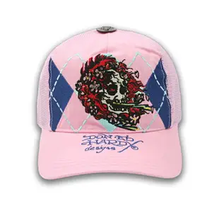 美國百分百【全新真品】ED HARDY 帽子 骷髏 個性 刺青 刺繡 ED 網帽 配件 女帽 粉紅色 B326