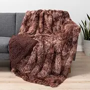 [PAVILIA] Soft Fluffy Faux Fur Throw Blanket, Tie-Dye Brown, Shaggy Furry Warm Sherpa Blanket Fleece Throw for Bed, Sofa, Couch, Decorative Fuzzy Plush Comfy Thick Throw Blanket, 50x60 Inches