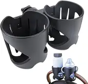 Double Cup Holder – Stroller Cup Holder, 2-in-1 Drink Holder, Stroller Organizer | Caliber Designed Double Cup Holder for Bike, Walker, Wheel Chair, Car, 360-degree Rotation Cup Holder for Travel