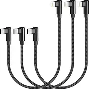 USB C to Lightning Cable 1ft 3 Pack MFi Certified Right Angle iPhone Charger 90 Degree Elbow Braided Lightning to USB C Cable for iPhone 13 12 11 Pro X XS XR 8 Plus 7 6 5 (Black)