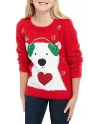 JOYFUL Girl's L(14) Sequin Red Polar Bear Christmas Sweater NWT $38
