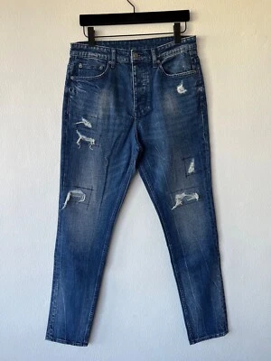 new Ksubi mens denim jean slim 32 small medium blue wolfgang glory trashed patch