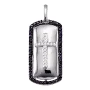 Sterling Silver Round Black Diamond Cross Pendant 1/2 Cttw