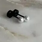Flatback flat back faux pearl black stainless steel stud earring tragus helix