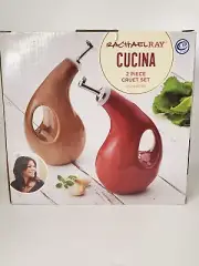 Rachael Ray Cucina 2 Piece Modern Stoneware Cruet Set Red and Brown NEW