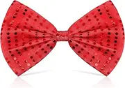 [unifun] PROUSKY Red Polka Dot Sequins Bow Tie Shiny Metallic Sequin Bowtie with Elastic Band Glossy Pre-tied Bow tie for Clown Cabaret Magic Shows Festival Costume Bow Tie Circus Fancy Dress, 25*17cm, Red