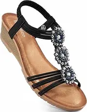 [Harence] Womens Wedge Sandals with Elastic Ankle Strap Summer Dress Shoes Comfortable Low Heel Open Toe Gladiator Platform Sandals Beach Shoes for Women