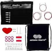 ChiaoGoo Twist Red Lace 4-Inch Mini 7400-M Interchangeable Circular Needle Set, Sizes US 000, 00, 0, 1, 1.5 with 3 Cords, Connectors, Stitch Markers, Stoppers Bundle with 1 Artsiga Crafts Project Bag
