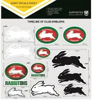 620549 SOUTH SYDNEY RABBITOHS NRL TIMELINE OF CLUB EMBLEMS DECALS STICKER SHEET