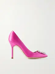 [Manolo Blahnik] Manolo Blahnik - Hangisi 105 Crystal-embellished Satin Pumps - Pink - IT36 IT 36 Pink