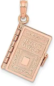 [JewelryWeb] 14ctr Rose 3 d Holy Bible Book With Lords Prayer Moveable Page Charm Pendant Necklace 22.25mm long