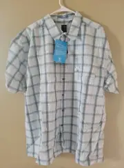 Mens Aigle shirt size XXL white with blue and grey stripes new old stock