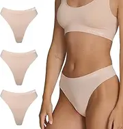 [STEP ONE] Smoothfit Seamless Thong for Women, 3 Pack, Ultra-Soft, Breathable Bamboo Moisture Wicking Underwear Women, No VPL, Hypoallergenic, Everyday Comfort Thong