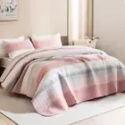 Quilt King Size Pink, Stripe Patchwork Summer Bedspread Coverlet 3 Pieces, Soft