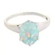 Solid 14KT White Gold 1.00Ct Oval Cut 100% Natural Australian Opal Women's Ring
