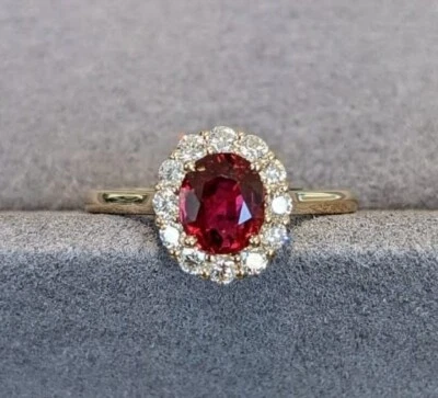 3.75 Ct Oval Cut Natural Ruby Diamond Anniversary Ring 14K solid White gold