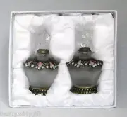NEW FROSTED GLASS+CRYSTAL 2 PC SET PERFUME BOTTLE+BRASS TONE,STOPPER-GIFT SET