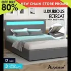 ALFORDSON Bed Frame Double Size RGB LED Gas Lift Base Platform Storage Grey
