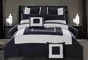 Luxton Gabii Navy Blue Quilt Cover Set, Super King Size 3pcs Bordered Hotel-Style Pattern Doona Cover Set (Super King)