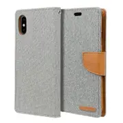 Goospery Canvas Apple iPhone X /XS Wallet Leather Case Denim Stand Flip Fabric Pouch Credit Card Slots Cover - Grey