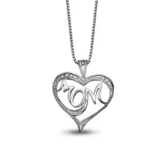 Natural Diamond Accent Beaded "MOM" Loop Heart Pendant in Sterling Silver û 16"