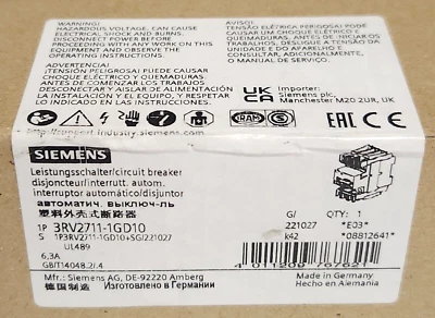 SIEMENS 3RV2711 1GD10 SIRIUS 6.3 AMP Manual Motor Protector Circuit Breaker