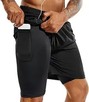 [TENJOY] Men's 2 in 1 Running Shorts 5' Quick Dry Gym Athletic Workout Shorts for Men with Phone Pockets