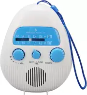 AM FM Shower Radio Built in Speaker, Waterproof Hanging Bathroom Radio with Rota