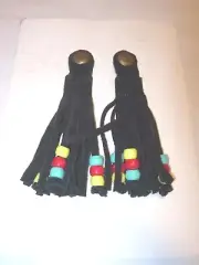 VINTAGE BLACK SUEDE BEADED SNAP ON TASSEL CRAFT SUPPLIES NEW CLOTHING APPLIQUE