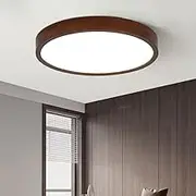 TONFON LED Round Flat Ceiling Lamp Walnut Wood Decorate Ceiling Light Farmhouse Rustic Flush Mount Ceiling Light Fixture for Living Room Bedroom Dining Room Kitchen Study Room Corridor Chandelier(Tric