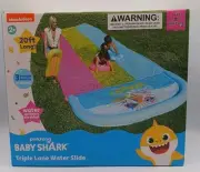 Baby Shark Triple Lane 20ft Water Slide Sprinkler w/Inflatable boogie bords