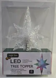 NIP 10-Light Multicolor 8-Point Star LED Christmas Tree Topper Jingle Time