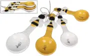 Young's Ceramic Honey Bee Measuring Spoons 4 Piece Set Yellow White C4