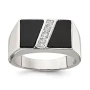 Silver Men's CZ and Onyx Ring QR1278